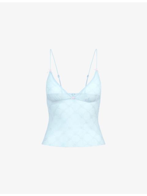 SKIMS Bow-Embroidered Tulle Triangle Camisole Top