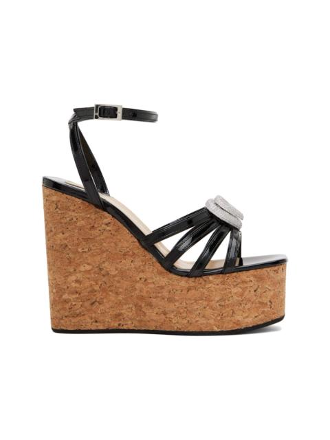 MACH & MACH Black Double Heart Wedge Heeled Sandals