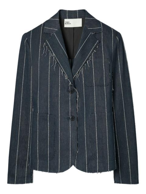 TORY BURCH pinstripe frayed-edge blazer