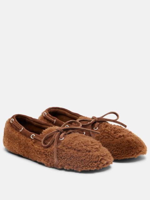Miu Miu Suede-trimmed shearling boat shoes
