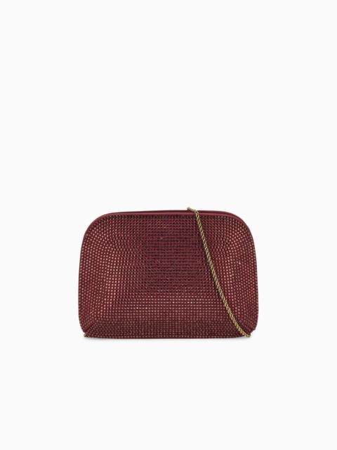 GIORGIO ARMANI SATIN AND SILK CLUTCH WITH RHINESTONES AND CHAIN SHOULDER STRAP