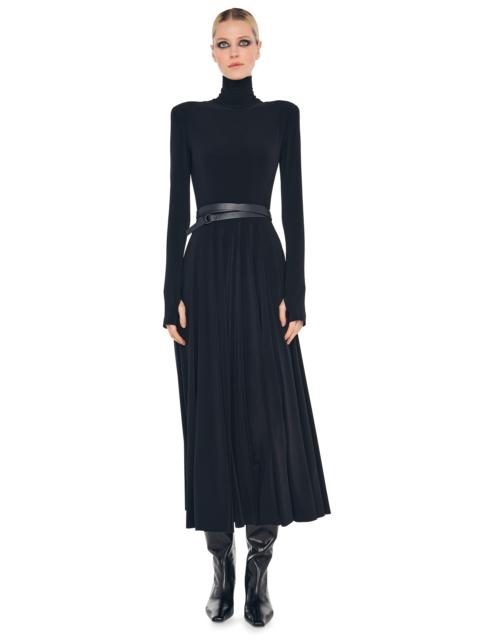 NORMA KAMALI LS SHOULDER PAD TURTLE FLARED DRESS