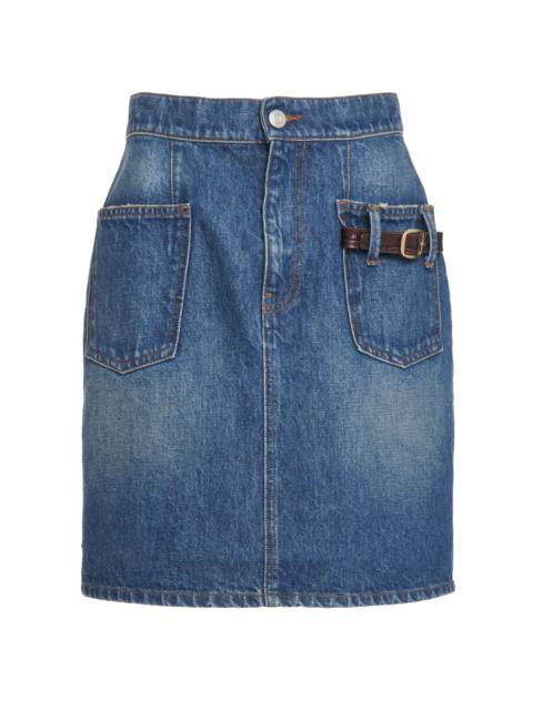 Belt-Detailed Denim Mini Skirt medium wash