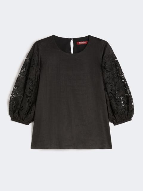 Max Mara Ramie gauze and broderie anglaise T-shirt - BLACK