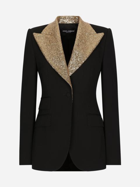 Single-breasted wool Turlington jacket with sequined lapels