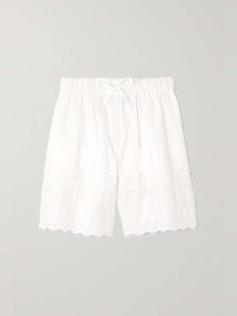 Scalloped embroidered broderie anglaise cotton-poplin shorts