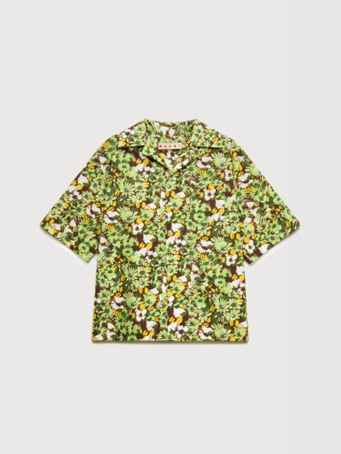 Marni BROWN POPLIN SHIRT WITH POP FLOWERS PRINT