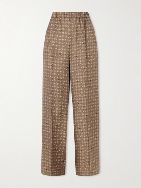 Max Mara Printed Silk-twill Wide-leg Pants