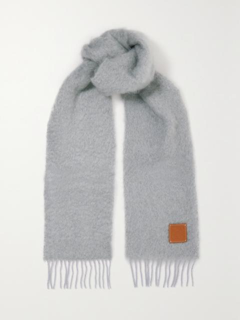 Loewe Leather-trimmed Fringed Mohair-blend Scarf