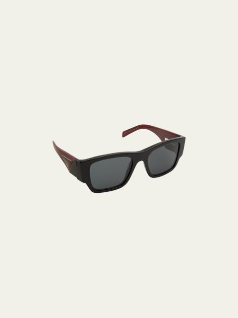 Prada Men's Triangle Logo Bicolor Rectangle Sunglasses