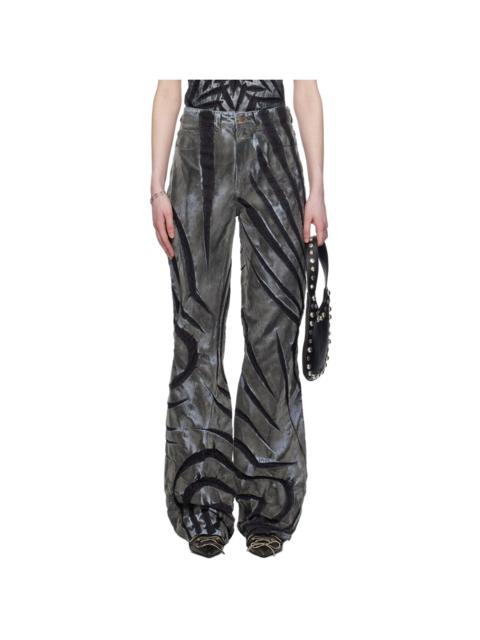 MASHA POPOVA Black & Gray Flocked Jeans