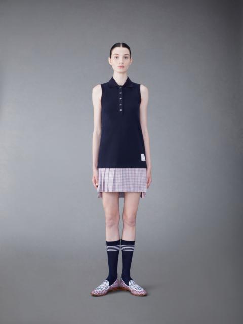 Thom Browne Classic Pique Check Poplin Mini Pleated Polo Dress