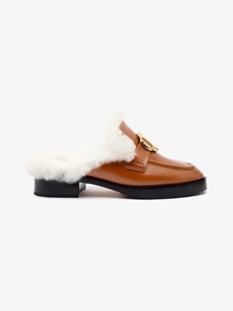 Larroudé Bobbie Mule In Caramel Leather and Natural Shearling