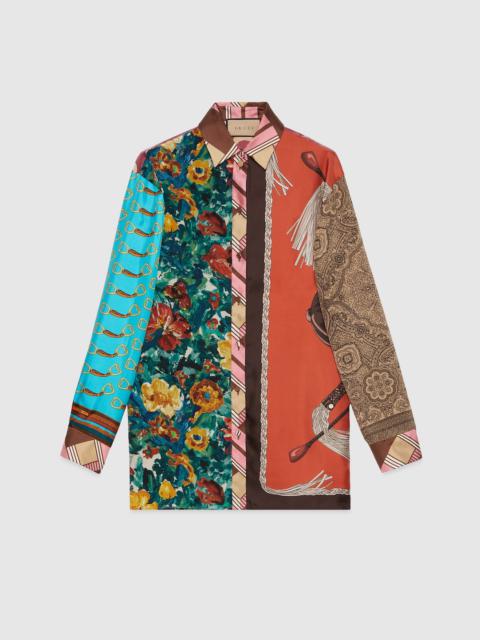 GUCCI Heritage patchwork print silk shirt
