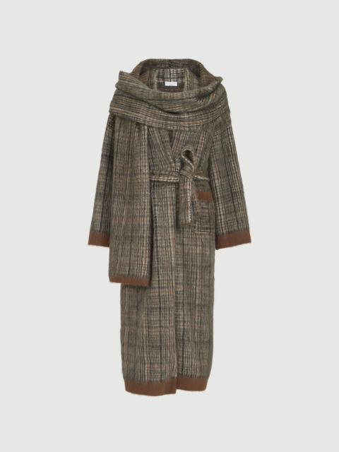 Brunello Cucinelli Mohair and wool Prince of Wales double knit coat with scarf
