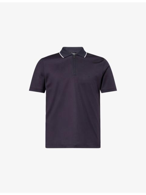 EMPORIO ARMANI Contrast-Stripe Collared Cotton-Jersey Polo Top