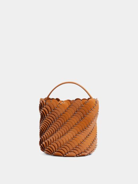 rabanne MEDIUM COGNAC BUCKET PACO BAG IN LEATHER