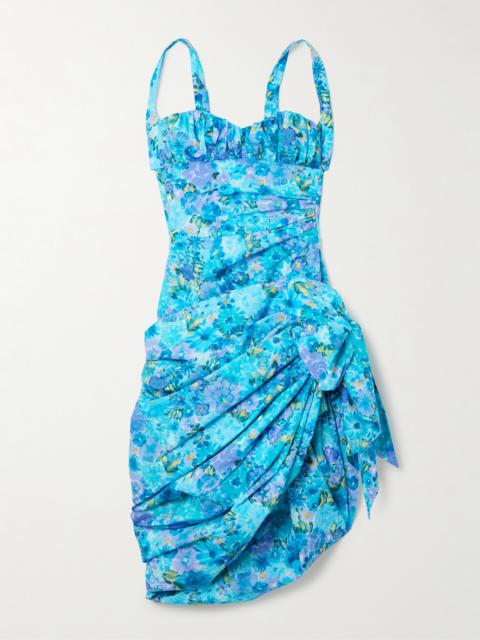 Chloé Asymmetric Bow-detailed Draped Gathered Floral-print Cotton Mini Dress