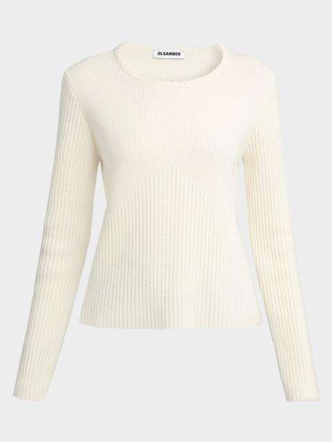 Jil Sander Wool-Cashmere Rib Crewneck Sweater