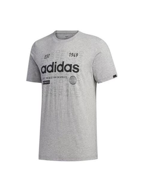 Men's adidas Alphabet Numeric Printing Casual Sports Breathable Round Neck Short Sleeve Gray T-Shirt