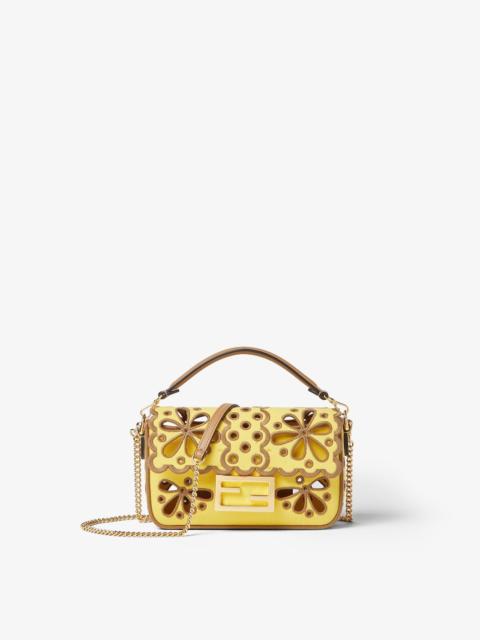 FENDI Baguette® Mini Broom yellow canvas Floral À Jour bag