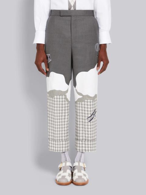 Thom Browne Medium Grey Gingham and Seersucker Wool Sky Intarsia Beltloop Trousers