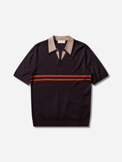 Dries Van Noten Men's Merino Wool Polo Shirt Dark Purple