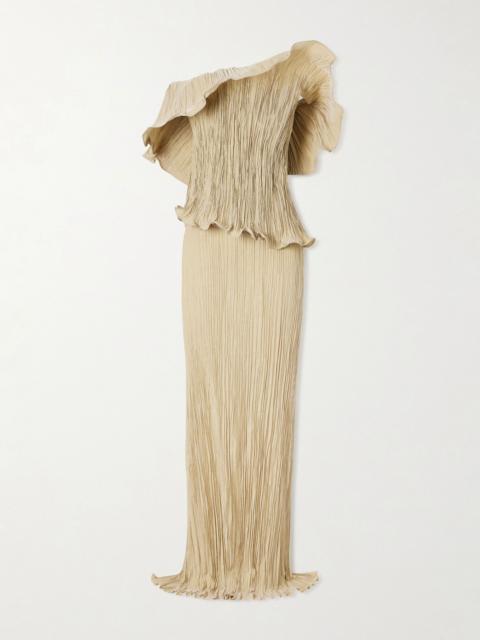 MARMAR HALIM Pleated off-the-shoulder taffeta gown Gray