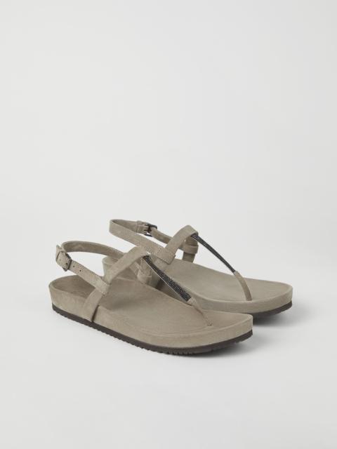 Brunello Cucinelli Suede sandals with shiny detail