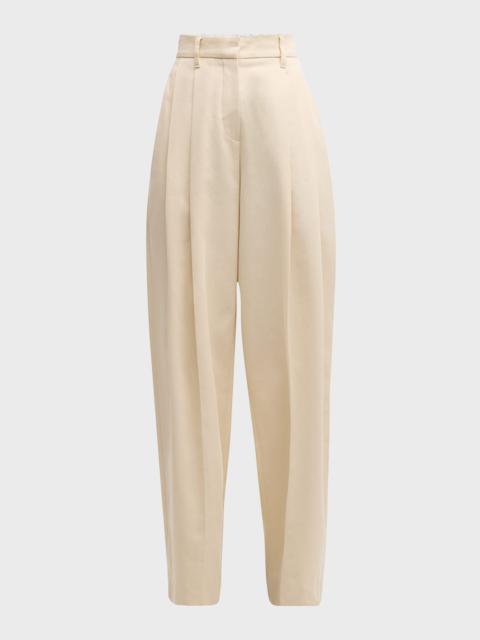 Brunello Cucinelli High-Rise Pleated Cotton-Twill Straight-Leg Trousers