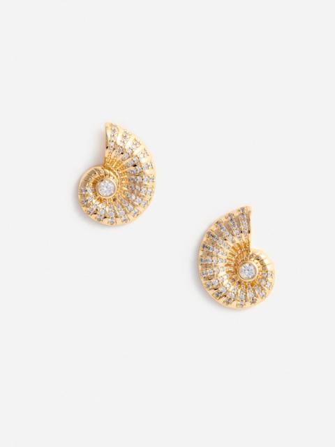 self-portrait Gold Crystal Shell Earrings