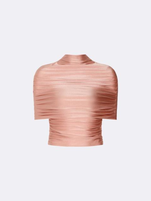 LAPOINTE Shine Jersey Mock Neck Ruched Top