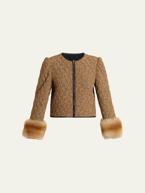 Valentino Quilted Spotted Silk Jacket with Lamb Shearling Cuffs