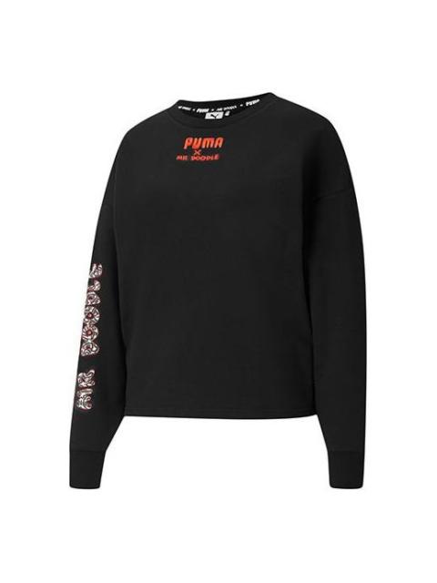 PUMA (WMNS) PUMA X MR DOODLE Crew Embroidery Round-neck Sweatshirt Black 598687-01