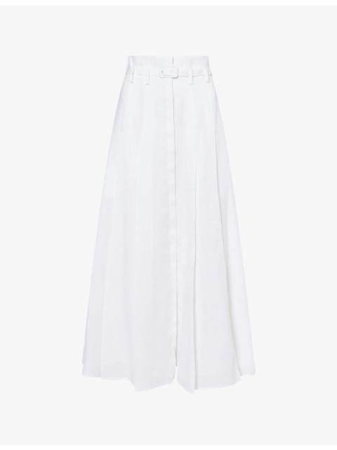 GABRIELA HEARST Dugald Belted Linen Midi Skirt