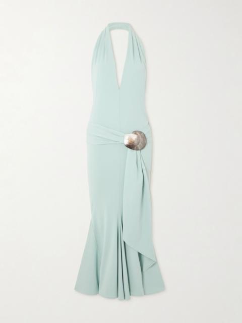 CONNER IVES Embellished stretch recycled-satin halterneck midi dress Light blue