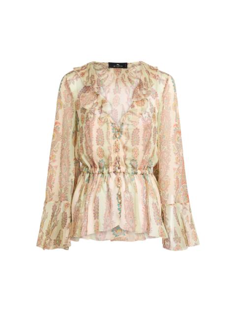 Etro Ruffled Silk Peplum Shirt print