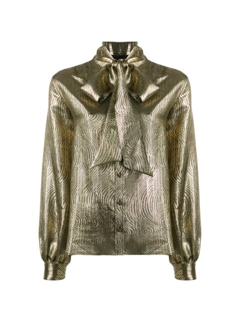 metallic pussy-bow blouse