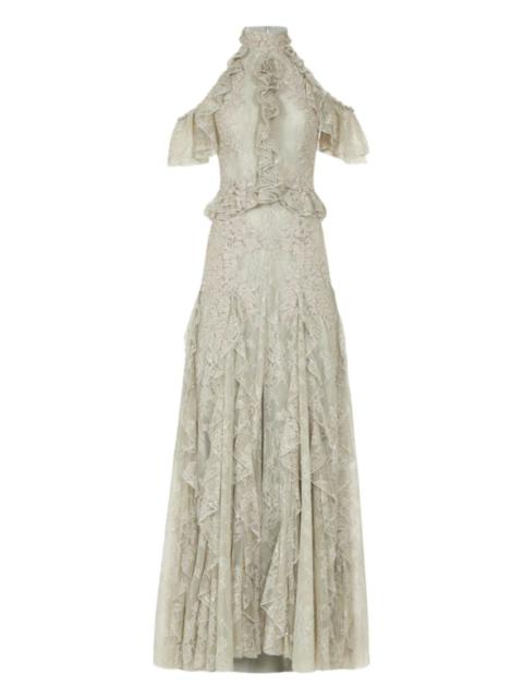 COSTARELLOS Rhodine lace ruffle maxi dress