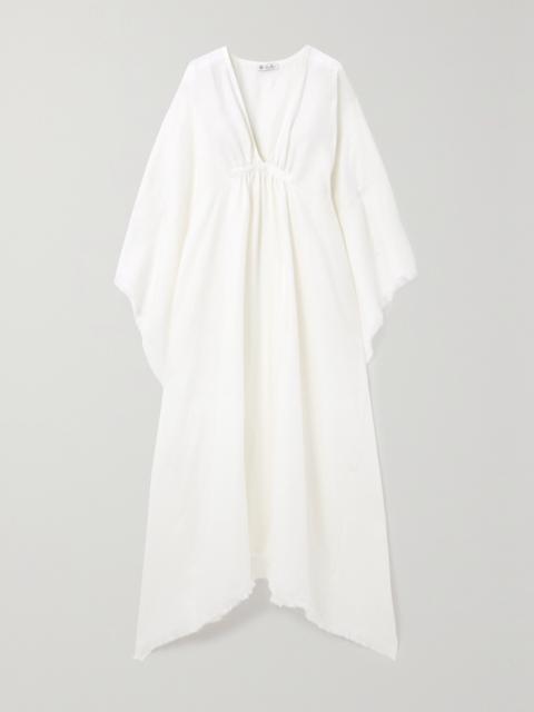 Loro Piana Gloria Frayed Gathered Linen Maxi Dress