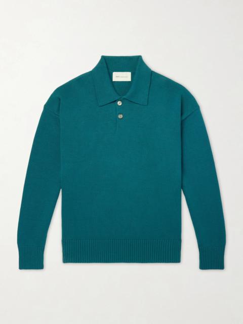 AMI Paris Knitted Wool and Cotton-Blend Polo Sweater