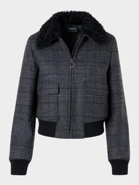 AKRIS Kalla Prince Of Wales Bomber Jacket With Detachable Lamb Shearling Collar