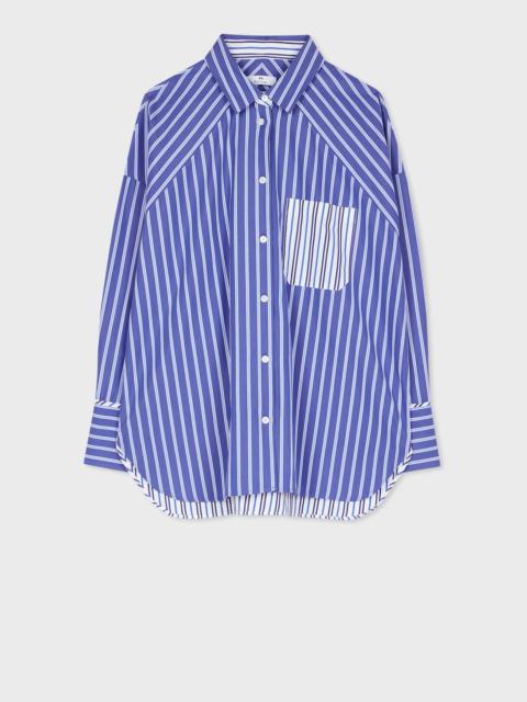 Paul Smith Women's Blue Contrast Stripe Cotton Shirt