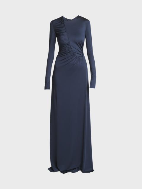 Ruched Detail Long-Sleeve Gown
