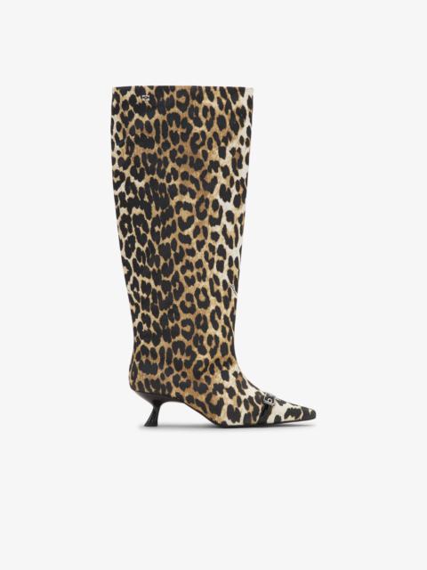 GANNI LEOPARD EYELETS SLOUCHY HIGH SHAFT BOOTS