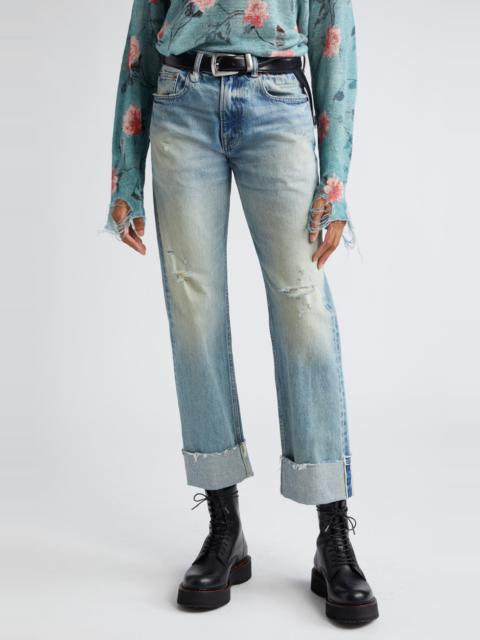 R13 Distressed Cuff Hem Straight Leg Boy Jeans in Roslyn Blue at Nordstrom