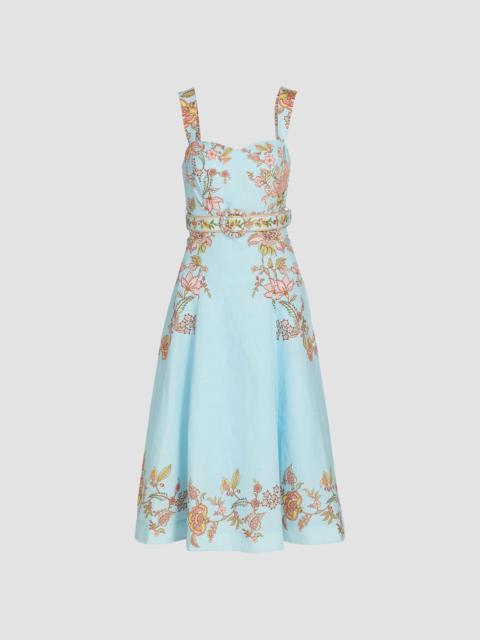 HEMANT & NANDITA Women's Riah Floral Cotton-Linen Belted Midi-Dress - Blue
