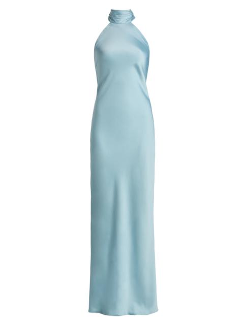 RAMY BROOK Women's Tatiana High-Neck Satin Gown - Moonstone Blue