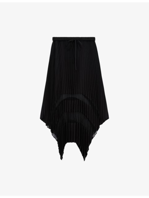 The Kooples Sheer-panel asymmetric-hem woven midi skirt