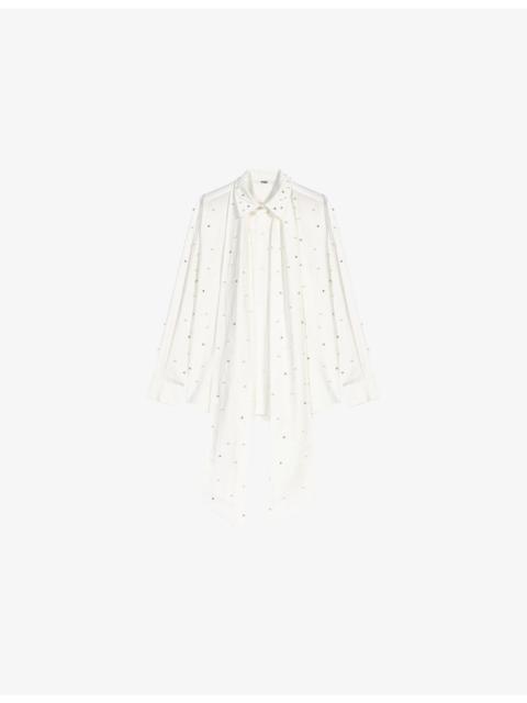 maje Rhinestone and Pearl-Embellished Oversized Cotton Shirt